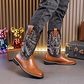 levne Cowboy &amp; Western Boots-pánské dvoubarevné westernové kovbojské boty – vintage styl s vyšívanou stopkou, hnědá a černá umělá kůže, ideální pro rodeo nebo běžné nošení