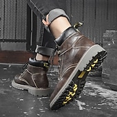 cheap Work Boots-Men&#039;s Brown Leather Work Boots, Durable Lace-Up Ankle Boots with Rugged Sole, Perfect for Outdoor Activities, Construction, and Casual Wear