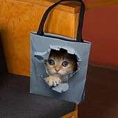 billiga Hand- och toteväskor-tygpåse med söt kattungetryck för kvinnor - hållbar shoppingväska i canvas med 3d-kattdesign för kattälskare och dagligt bruk
