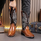 levne Cowboy &amp; Western Boots-pánské dvoubarevné westernové kovbojské boty – vintage styl s vyšívanou stopkou, hnědá a černá umělá kůže, ideální pro rodeo nebo běžné nošení