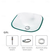 cheap Vessel Sinks-Bathroom Artistic Glass Vessel Sink with Waterfall Basin Faucet and Pop-up Drain Bathroom Sinks Above Counter Vanity Countertop Sink Bowl