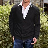 cheap Men&#039;s Cardigan Sweater-Men&#039;s Cardigan Sweater Dress Sweater Knit Sweater Ribbed Knit Regular Button Up Side Pockets Solid Color V Neck Fashion Classic Daily Wear Date Clothing Apparel Fall &amp; Winter Black Burgundy M L XL