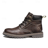 cheap Work Boots-Men&#039;s Brown Leather Work Boots, Durable Lace-Up Ankle Boots with Rugged Sole, Perfect for Outdoor Activities, Construction, and Casual Wear