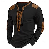 billiga grundläggande t-shirts-Herr Henleytröja T-tröja Långärmad tröja Långärmad Henley Vår &amp; Höst Många årstider Lappverk Dagligen Ledigt Gatustil Snörning Utomhus Gata Casual Militärgrön Svart Ljusgrå Topp t-shirt för män