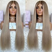 baratos Perucas de seda frontais de cabelo natural-Cabelo humano remy 13x4 Lace Front Peruca Parte do meio Cabelo Brasileiro Liso Multi Cores Peruca 130% 150% Densidade do Cabelo Cabelo Ombre Cabelo com Luzes / Reflexos Sem cola Para Feminino Longo