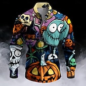 Недорогие Хэллоуинские футболки-Halloween Муж. Тыква Гримаса Костюмы на Хэллоуин Кнопка рубашка Длинный рукав На каждый день Темный Вечерние наряды Осень Зима Весна лето Рубашечный воротник Кнопка вверх 3D печать Multi Color
