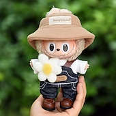 billiga Dockkläder och tillbehörsset-Dockkläder set 7 tum/17 cm ForLabubu mjuk docka kläder hatt topp byxor tillbehör 5-delat set dockklädning hatt jeans byxor röd skjorta (UTAN docka)