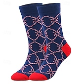 billiga herrstrumpor-Herr 5 par Multipack Socka Crew strumpor Vardagliga strumpor Julstrumpor Rubinrött Marinblå Färg Julgran Jul Dagligen Semester Medium Höst Vinter Mode Ledigt