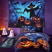 cheap Halloween Wall Tapestries-Halloween Decorations Blacklight Tapestry UV Reactive Glow in the Dark Glow Party Skulls Psychedelic Trippy Misty Hanging Tapestry Wall Art Mural for Living Room Bedroom Pumpkins