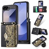 Недорогие Чехлы для Samsung-телефон Кейс для Назначение SSamsung Galaxy Z-флип 6 Кошелек для карт со стендом Магнитный с ремешком Ретро ТПУ Кожа PU