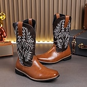 levne Cowboy &amp; Western Boots-pánské dvoubarevné westernové kovbojské boty – vintage styl s vyšívanou stopkou, hnědá a černá umělá kůže, ideální pro rodeo nebo běžné nošení
