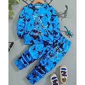 billiga Pojkens 3D-djur-Pojkar 3D Grafisk Knytbatik Dinosaurie Sportdräkt Sweatshirt &amp; Sweatpants Set Träningsoveraller Långärmad Vår Höst Dagligen Grundläggande Ledigt Barn 4-12 år Rund hals Utomhus Semester Sport