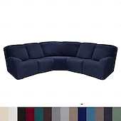 abordables Silla reclinable y con alas-Fundas para sofá reclinable seccional en forma de L, fundas para sofá de esquina, fundas elásticas de terciopelo para sofá reclinable, lavables (el sofá de esquina de 5 plazas incluye 4 fundas para