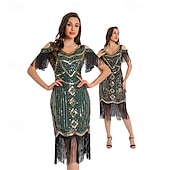 olcso Ruhák-1920-as évek Vintage-inspirált Rövid hosszú Flapper ruha Jelmez Bulikra A nagy Gatsby Esküvői Vendég Flitter Flitter Rojt V-alakú Női Karácsony Mindszentek napja Újév Alkalmi / Napi Party / koktél