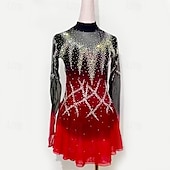 voordelige Schaatsjurken-Kunstschaatsjurk Dames Voor meisjes Schaatsen Jurken Zwart / rood Lapwerk Netstof Hoge Elasticiteit Opleiding Wedstrijd Kunstschaatskleding Klassiek Kristal / Bergkristal Lange mouw Schaatsen