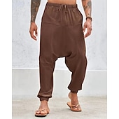 preiswerte Heim-Herren Baumwollhosen Hose Hosen Sommerhosen Strandhose Haremshose Tasche Kordelzug Elastische Taille Glatt Komfort Atmungsaktiv Täglich Festtage Urlaub Hawaiianisch Boho Armeegrün Weiß