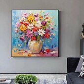 preiswerte Blumen-/Botanische Gemälde-3D-Blumengemälde, handgefertigt, Palettenmesser, Blumen, Gemälde, Wandkunst, groß, rot, gelb, 3D-Strukturgemälde, moderne dekorative Gemälde, handgefertigt, Impressionismus, abstraktes Blumenölgemälde