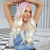 voordelige Synthetische trendy pruiken-Synthetische pruiken Uniformen carrière Kostuums Prinses Gekruld Golvend Middelste stuk Gelaagd kapsel Machinegemaakt Pruik 66.0 cm Goudroze Synthetisch haar Dames Cosplay Feest Modieus Roze