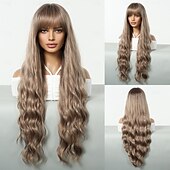 voordelige Synthetische trendy pruiken-Synthetische pruiken Uniformen carrière Kostuums Prinses Gekruld Golvend Middelste stuk Gelaagd kapsel Met pony Machinegemaakt Pruik 76.2 cm Donker Bruin Synthetisch haar Dames Cosplay Feest Modieus