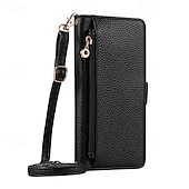 abordables Coques autres téléphones-téléphone Coque Pour Pixel 9 Pro Pixel 9 Pro XL Pixel 8 Pro Pixel 8 Pixel 7 Pixel 7 Pro Pixel 6 Pixel 6 Pro Coque Arriere Avec Support fermeture Éclair avec lanière Rétro TPU faux cuir