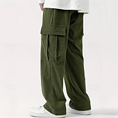 cheap Cargo Pants-Men&#039;s Cargo Pants Corduroy Pants Trousers Straight Leg Sweatpants Elastic Waist Drawstring Multi Pocket Plain Wearable Outdoor Daily Camping &amp; Hiking Fashion Classic Black Army Green
