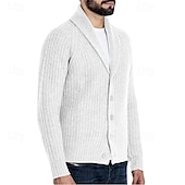 preiswerte Herren Strickjacke-Herren Strickjacke Strickpullover Gerippt Stricken Standard Knopf hoch Feste Farbe Kargen Modisch Klassisch Freizeitskleidung Verabredung Bekleidung Herbst Winter Schwarz Weiß S M L
