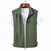 billiga Herrars fiskeväst-Herr Väst Gilet Fiskeväst Vandringsväst Dagligen Datum Semester Mode Ledigt Vår &amp; Höst Ficka Nylon Bekväm Slät Dragkedja Hög krage Normal Svart Rubinrött Kaki Armégrön Väst