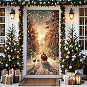 economico Copriporte natalizi-decorazioni natalizie per porte copriporta arazzo per porte castello di Babbo Natale tenda per porte decorazione sfondo striscione per porta d&#039;ingresso fattoria decorazioni per feste forniture per