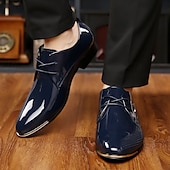 baratos Formal-sapatos oxford masculinos de couro envernizado - sapatos sociais elegantes com cadarço e design texturizado para negócios e ocasiões especiais
