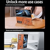 お買い得  サムスン用ケース-Samsung Galaxy Z Fold 6 Z Fold 5 Z Fold 4 Z Fold 3 用のスタンドホルダー付きバックカバー、ワイヤレス充電対応、ショックプルーフ、レトロTPU PUレザー