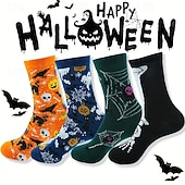cheap Men's Socks-Men's 4 Pairs Multi Packs Socks Crew Socks Casual Socks Halloween Socks Rainbow Color Pumpkin Halloween Bat Sports &amp; Outdoor Daily Vacation Basic Medium Fall &amp; Winter Fashion Casual