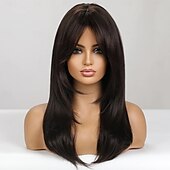 preiswerte Trendige synthetische Perücken-Synthetische Perücken Uniformen Karriere Kostüme Prinzessin Glatt Kinky Glatt Mittelteil Stufenhaarschnitt Maschinell gefertigt Perücke 22 Zoll Dunkelbraun Synthetische Haare Damen Cosplay Party