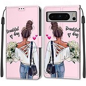 お買い得  その他のスマホケース-電話 ケース 用途 Pixel 8 バックカバー スタンド付き リストストラップ付き カード挿入口 レトロ風 TPU PUレザー