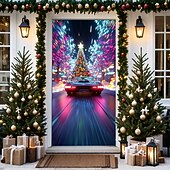 billige juledørdeksler-juledørdekorasjoner dørdeksler julemotor nissedør billedvev dørgardindekorasjon bakteppe dørbanner til inngangsdør gårdshus feriefest dekorutstyr innendørs/utendørs