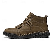 economico Scarponi da trekking-stivaletti casual con lacci da uomo – scarpe da esterno in similpelle fatte a mano in stile mocassino con dettagli cuciti a mano e suola antiscivolo per escursioni e uso quotidiano