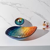 economico Lavabi da appoggio-moderno semplice chiaro luce intaglio yuan tesoro lavabo in vetro temperato con rubinetto a cascata lavabo supporto lavello bwy19-193