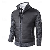 cheap Men&#039;s Cardigan Sweater-Men&#039;s Cardigan Sweater Dress Sweater Zip Sweater Sweater Jacket Fleece Sweater Ribbed Knit Stand Collar Clothing Apparel Winter Red Navy Blue S M L