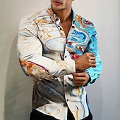 economico Geometrica-Per uomo Geometrica Effetto marmo Camicia Camicia con bottoni Manica lunga Di tendenza Originale Informale Esterno Informale Per eventi Estate Primavera Collo ripiegabile Stampa Bottone giù Nero