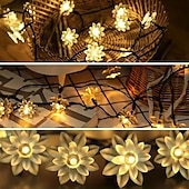 billige Solstrengelys-solar lotus blomsterstrenglys – 20/30/50 led dobbeltlags kronbladlys, 8 moduser, vanntette dekorative lys for utendørs hage, hage, juletre og fest fargerik/varm hvit