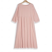 Недорогие Основные искусственные платья-Жен. Платье средней длины Искусственный хлопок и лен Платье прямого кроя Свободное платье Однотонный Классический На каждый день Отпуск Подарок Праздники Свободное облегание Рукав 3/4 Вырез под горло