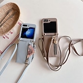 cheap Samsung Cases-Phone Case For Z Flip 5 Z Flip 4 Z Flip 3 Back Cover with Stand Holder Zipper with Lanyard Retro TPU PU Leather