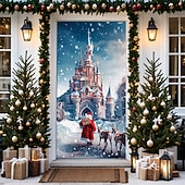economico Copriporte natalizi-decorazioni natalizie per porte copriporta arazzo per porte castello di Babbo Natale tenda per porte decorazione sfondo striscione per porta d&#039;ingresso fattoria decorazioni per feste forniture per