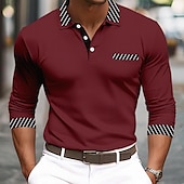 cheap Men&#039;s Classic Polo-Men&#039;s Golf Shirt Pique Polo Shirt Business Casual Turndown Long Sleeve Fashion Basic Solid Color Color Block Patchwork Button Spring &amp;  Fall Regular Fit Black White Burgundy Navy Blue Orange Golf