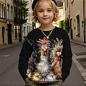 billiga Flickans 3D-djur-Flickor 3D Grafisk Djur Brud T-shirt Långärmad Vår Höst Mode Grundläggande Barn 4-12 år Rund hals Utomhus Ledigt Dagligen Normal