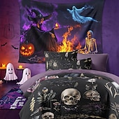 levne Halloween ložnice-Sada povlečení na přikrývku v tmavém stylu halloween - děsivý a tajemný design - obsahuje povlak na přikrývku a povlak na polštář - měkká a odolná látka