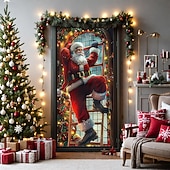 abordables Couvre-portes de Noël-bannière de noël décorations de porte de Noël, couvertures de porte, échelle de Père Noël, tapisserie de porte, , décoration, toile de fond, bannière de porte pour porte d&#039;entrée