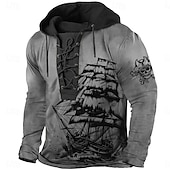 abordables Gótico &amp; Calavera-Hombre Pirata Sudadera Sudaderas Sudadera Manga Larga Sudadera con capucha Con Capucha Moda Impresión 3D Deporte Azul Piscina Marrón Correa Otoño Invierno Diseñador