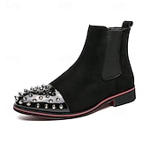 levne Boty Chelsea-pánské chelsea boty z umělého semiše s cvočky s elastickými bočními panely - trendy nazouváky pro módní outfity