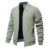 abordables chaqueta deportiva-Hombre Chaqueta tipo gofre Chaqueta casual Casual Diario Sexy Primavera &amp; Otoño Color sólido/liso Casual Cuello Mao Regular Albaricoque Negro Verde Claro Caqui Verde Ejército Chaquetas