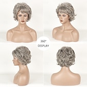 cheap Older Wigs-Synthetic Wig Curly Asymmetrical Wig Short Grey Synthetic Hair Women&#039;s Fashionable Design Soft Natural Gray